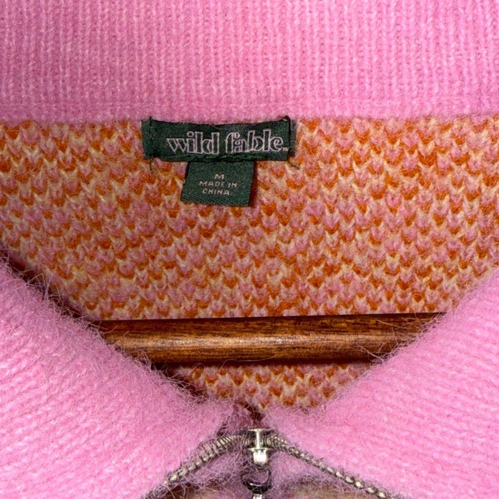 Wild Fable Plaid Full Zip Cardigan Sweater Y2K Medium Pink Excellent Cropped - Picture 5 of 10